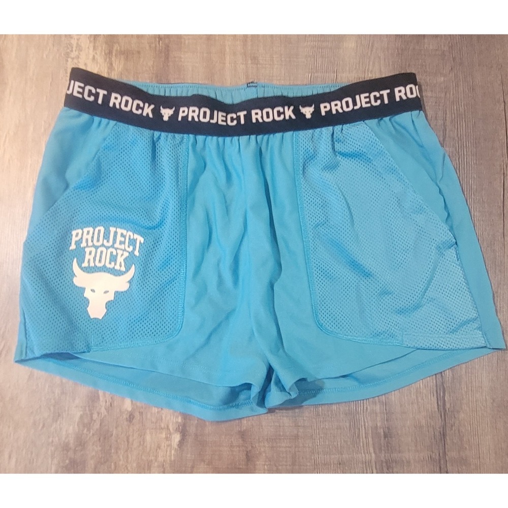 Under Armour Project Rock Girls Play Up Shorts Glacier Blue Youth Large UA EUC